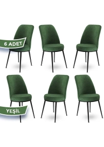 Concept Dexa Serisi Üst Kalite Mutfak Sandalyesi Metal Siyah Iskeletli 6 Adet Sandalye